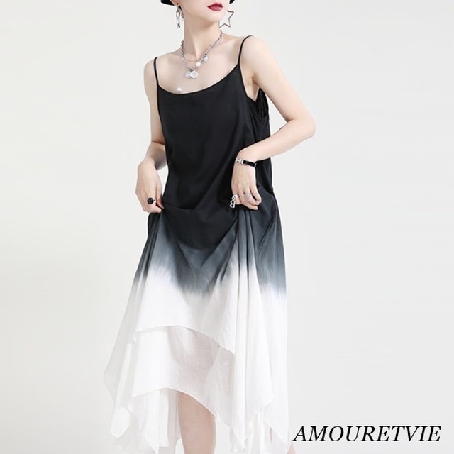 ワンピース モノトーン グラデーション カジュアル シフォン モード 85 Amouretvie モレヴィ
