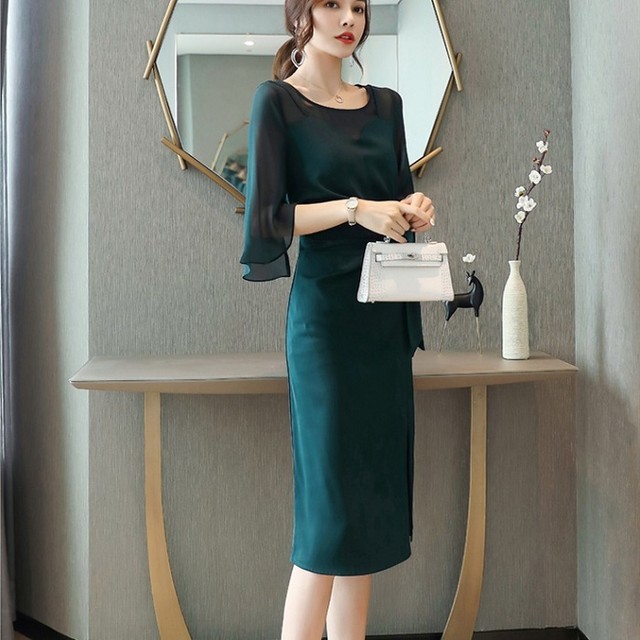 結婚式 お呼ばれ 二次会 ワンピース フォーマル レディース 膝 丈 七分袖 ネイビー タイト きれいめ 大人 Iライン キャバ キャバドレス 大きいサイズ 送料無料 Showerstreet オシャレな貴方を応援します