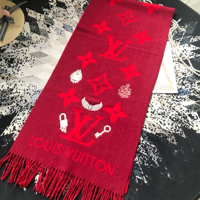 Lv Louis Vuitton ルイヴィトン スカーフ マフラー レッド 赤 Mukayrli