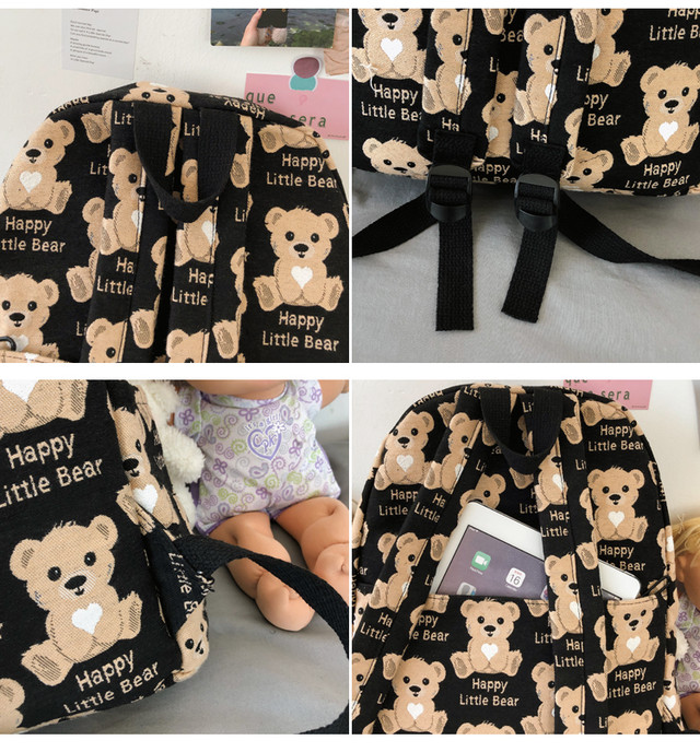 リュック ミニリュック バッグパック クマ 黒 ブラック 白 ホワイト シンプル おしゃれ カジュアル バック 大人可愛い 韓国 韓国ファッション オルチャン オルチャンファッション P1238 Korean Select 韓国ファッション オルチャンファッション