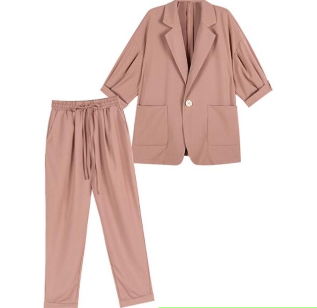 セットアップ レディース 大きいサイズ 2点セット セットアップ ボリューム袖 小さなスーツ ハイウエスト カジュアルズボン Cn9033 ワンピの里