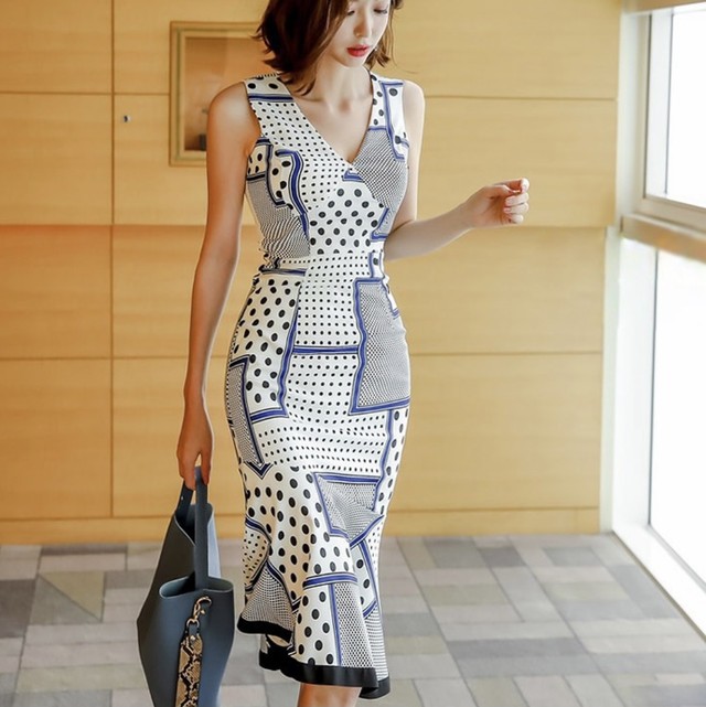 ドットマーメイドラインワンピース Raficcloset