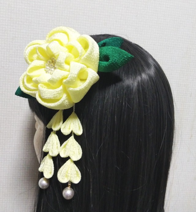 髪飾り 髪飾り黄色 レモン色 成人式 卒業式七五三 浴衣 Kamikazarin つまみ細工髪飾り 成人式髪飾り 七五三髪飾り 卒業式髪飾り