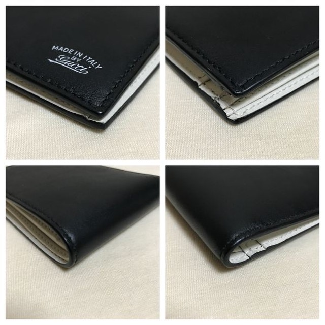 Gucci グッチ 二つ折り財布 オールレザー 黒 白 バイカラー メンズ Aspiration01