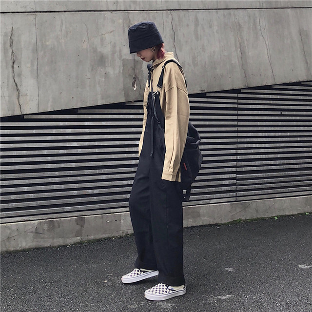 全2色 コットンルーズサロペットパンツ オーバーオール ゆったり ロング丈 カジュアル メンズライク ボーイッシュ ストリート 無地 秋冬 お出かけ デート 女子会 デイリー Arroser