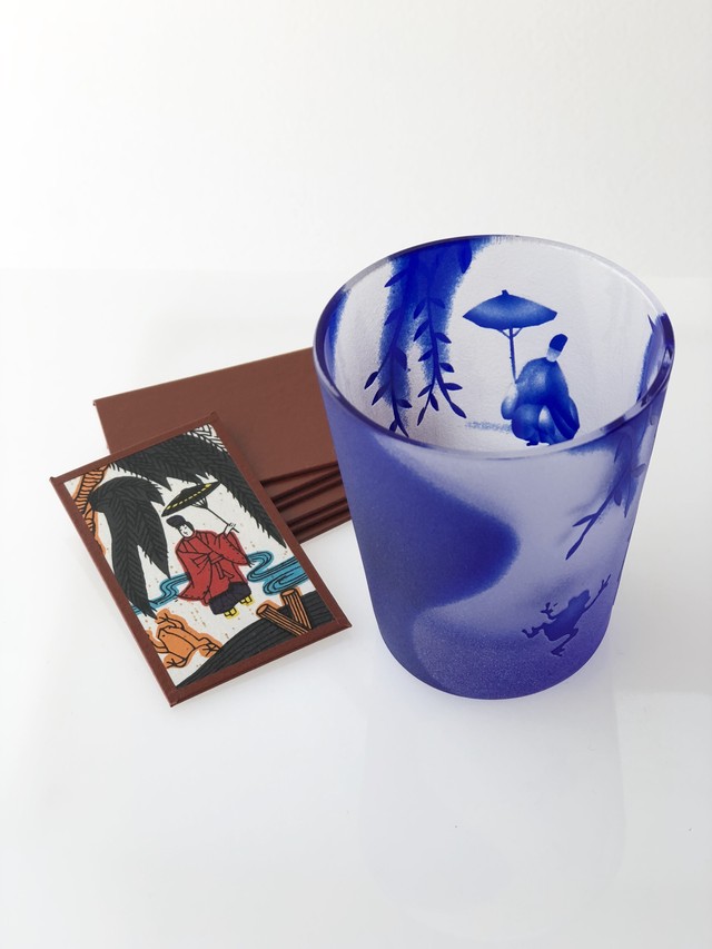 柳にカエル 花札 ガラスのおちょこ Hanafuda Shot Glass ガラス工房saori Glass Saori