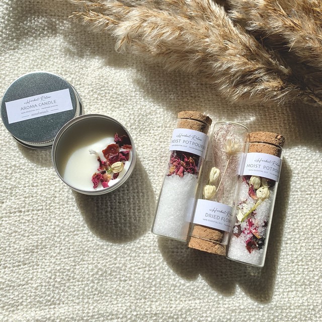 Nanakamado Gift Set B の香り アロマキャンドル ドライフラワー モイストポプリ Nanakamado
