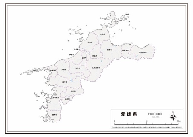 P4愛媛県 河川湖沼 K Ehime P4 楽地図 日本全国の白地図ショップ