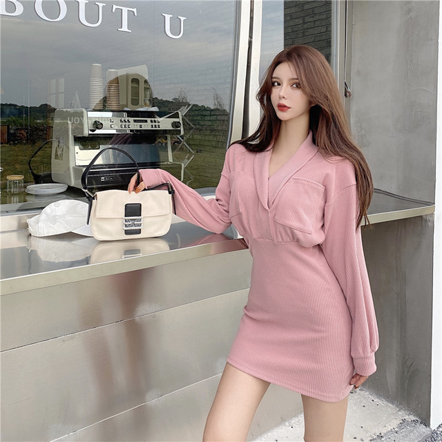 2color ギャルファッション Vネックミニワンピ Loner Select 韓国ファッション 海外ファッション セクシーコーデ ギャル服