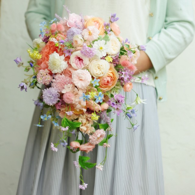 プリザーブド アーティフィシャルフラワーブーケ シャワーブーケ ミニブートニア付 一会 Ichie