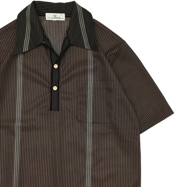 Japan vtg retro stripe sheer polo shirt ②