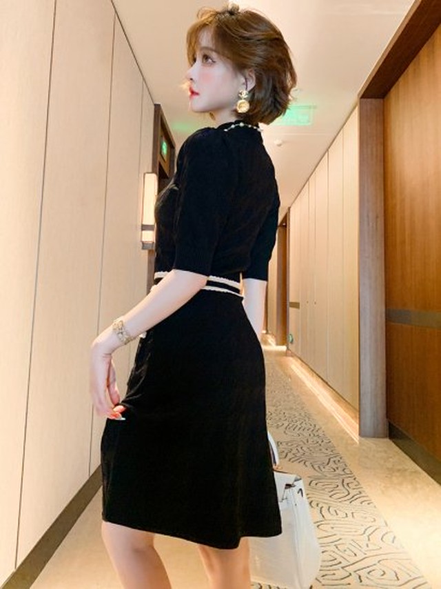 ニットワンピース 冬 送料無料 韓国 ファッション 大きいサイズ レディース ニット ワンピース ニット ワンピ パイピング セーター ひざ上丈 半袖 K0791 Shopmall To You