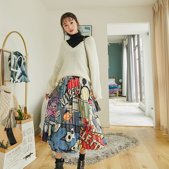 Superaen プリーツスカート女性 19 春の新ヨーロッパファッションカジュアル女性のスカート弾性ウエスト韓国スタイルのスカートの女性 1 Select Shop Shoushou