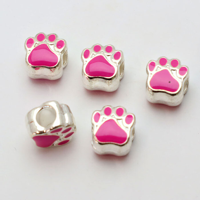 5個 肉球横穴エナメルビーズ ピンク アクセサリーパーツ I062p 肉球雑貨ホワイトアンドピーチ