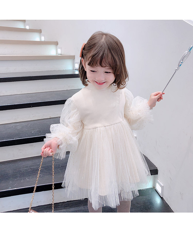 裏起毛フェアリーボリューム袖 ワンピース チュールスカート ベビープリンセスドレス 長袖 子供用 ワンピース 女の子 膝上 Aライン チュチュスカート 秋冬着 Size 80 1 韓国レディース キッズファッション Londonbridge ロンドンブリッジ