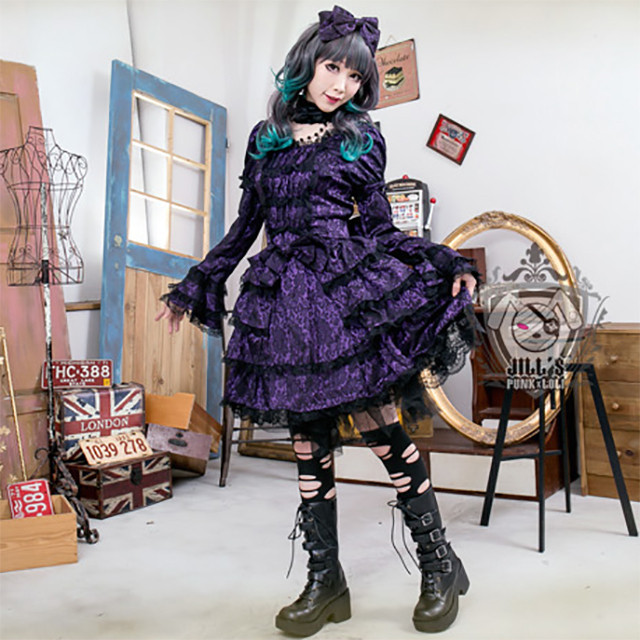 ゴスロリ ワンピース 服 スカート ロリータワンピース ロリータファッション ロリータドレス Lolita ゴシックロリータ パンクファッション パンク ロック ヴィジュアル系 レディース T001 Haln0328 胡蝶の夢 舞台衣装 ゴスロリ 専門店