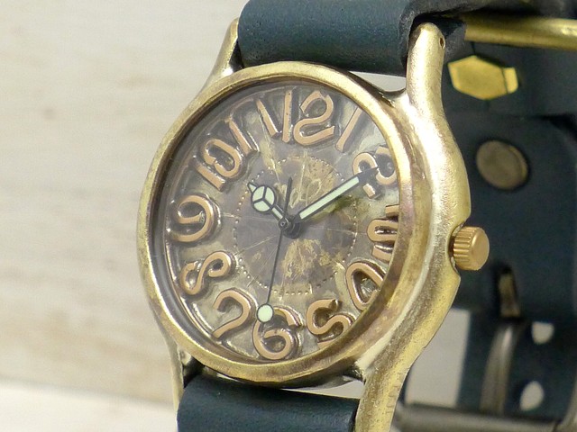 Plain B 銅数字インデックス 32mmbrass 真鍮 手作り腕時計 352 銅数字 手作り時計 渡辺工房