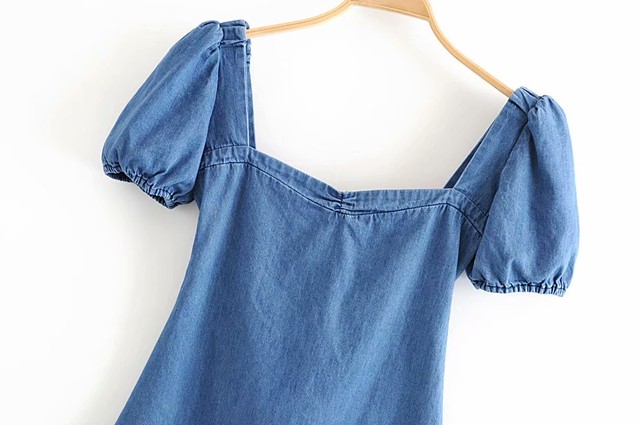 Denim Dress パフスリーブワンピース デニムワンピース 背中あきワンピース バックオープン バックリボン 大人フェミニン ヘルシースタイリスト 春夏 トレンド Fee Lulu