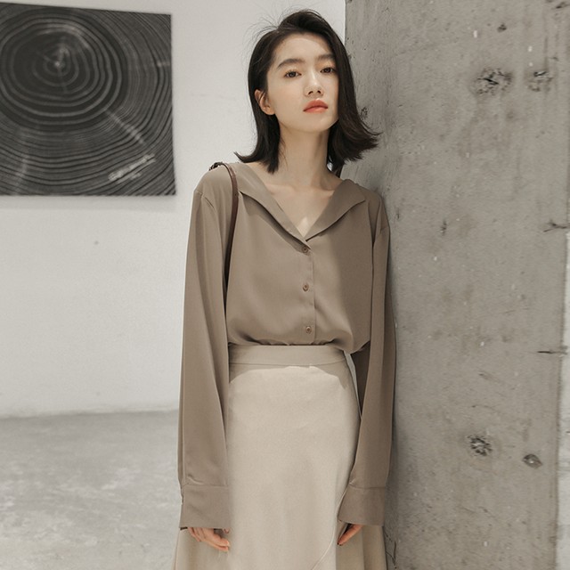 取り寄せ品 てろんとした落ち感がエフォートレス 長袖 オープンカラー ブラウス Lavenderlane Fashion Shop