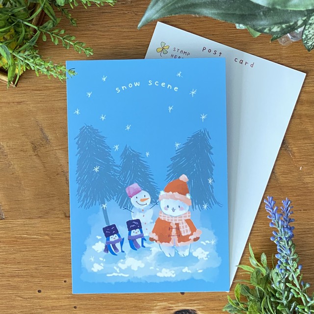 しろくまちゃんと雪景色 イラストポストカード2枚セット Kokoartshop