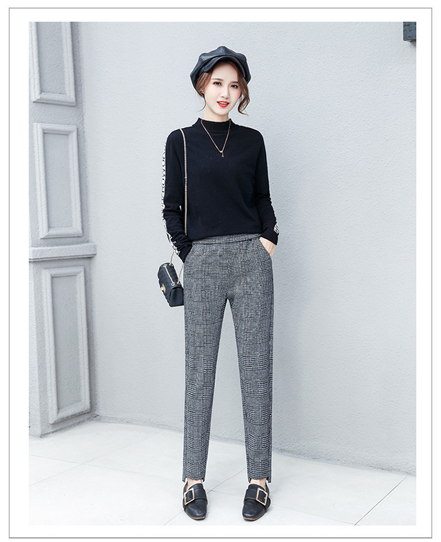 チェックパンツ チェック柄 クロップドパンツ ストレートパンツ パンツ ウエストゴム カジュアル お出かけ 厚手 ママコーデ ママファッション 秋 冬 Mh0673 Valentina210