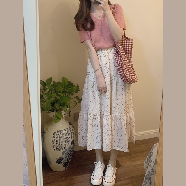 〈カフェシリーズ〉いちごミルクティアードスカート 【strawberry milk tiered skirt】