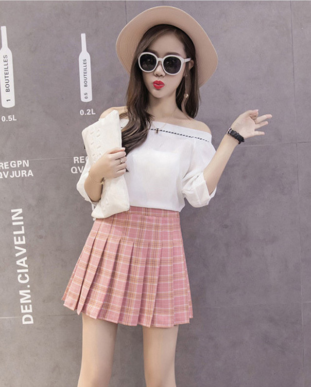 テニススカート ピンクチェック かわいいプチプラ韓国ファッション通販サイト Seoulwefit