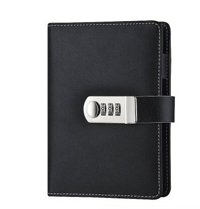 レザー 鍵付き システム 手帳 日記帳 ナンバーロック A6 ペン付 ブラック Sakuraショップ