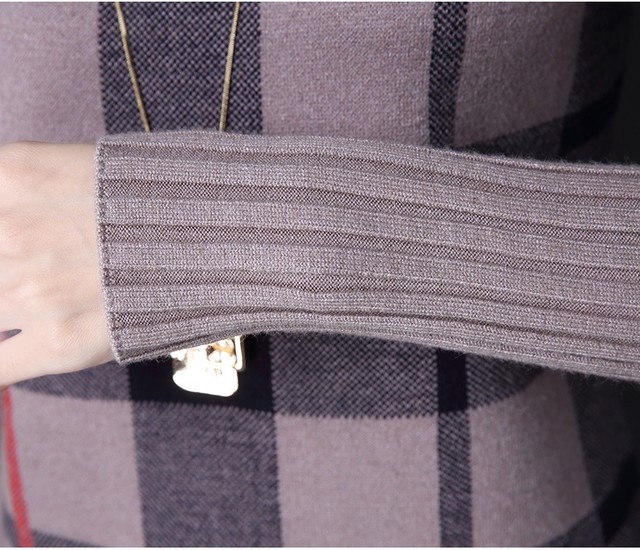 レディース ワンピース ミニ丈 チェック柄 上品 カシミヤ ウール 長袖 セーター スリムフィット 大人かわいい 秋冬 Kirihara