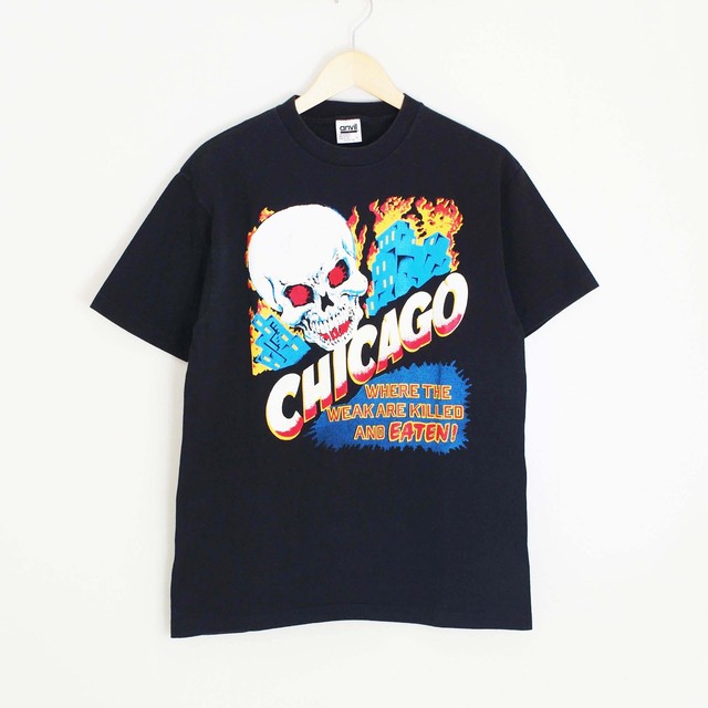 古着 Tシャツ 90 S Chicago Skull メンズm Blue Truck