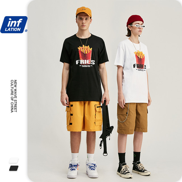 インフレ男性チッププリントtシャツおかしい男性ワンピースtシャツオムコットンoネックtシャツヒップホップ半袖男性tシャツ14s ショート ハーフスリーブ インフレ公式ストア Efect