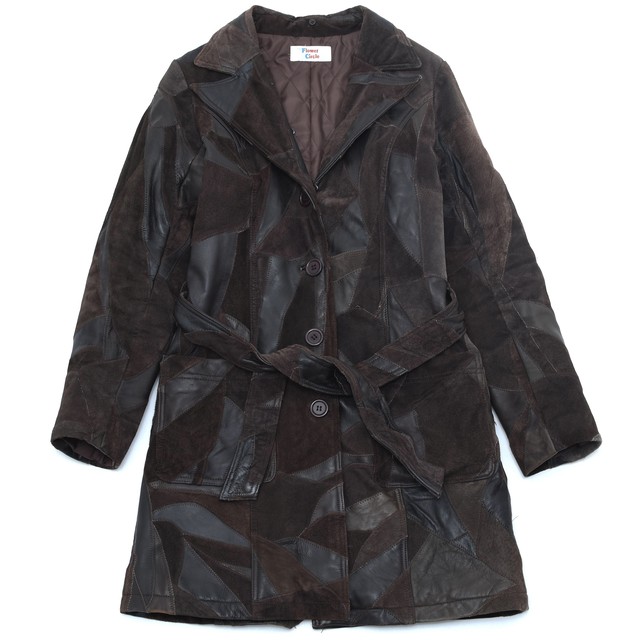 Vintage brown Patchwork leather coat