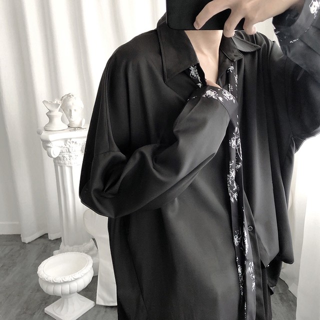 ゴスロリ シャツ ネクタイ付 病み可愛い ユニセックス モード系 黒コーデ 原宿系 10代 代 天使と悪魔 サブカル系ファッション Seasonz