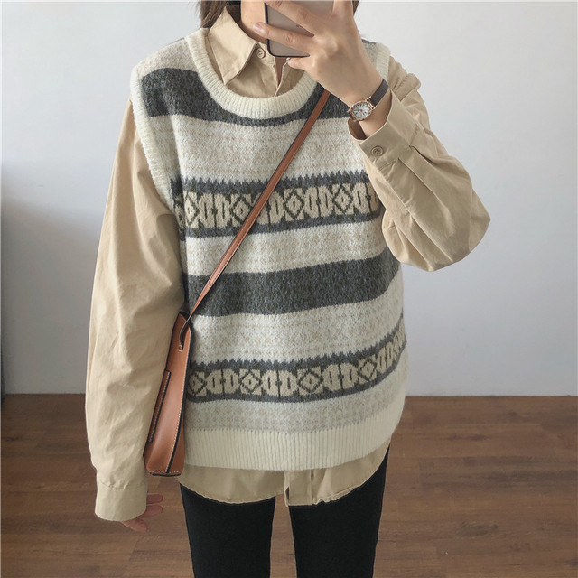 ラウンドネックエスニックベスト【round neck ethnic vest】
