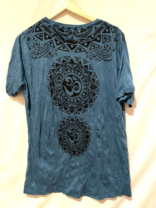 メンズtシャツ Tシャツ 半袖 レディース ユニセックス クリンクル加工 柔らか 夏コーデ エスニックファッション アジアンファッション カジュアル ブルー系 アジアン雑貨 No 300 アジアン雑貨 Asian Mrk