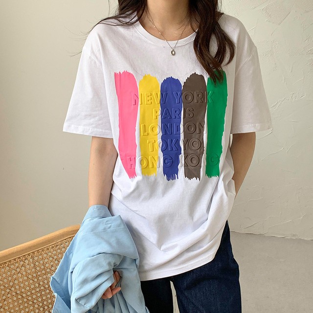 Tops 元気いっぱい大人可愛いカジュアルtシャツプリント合わせやすい Nanastyle