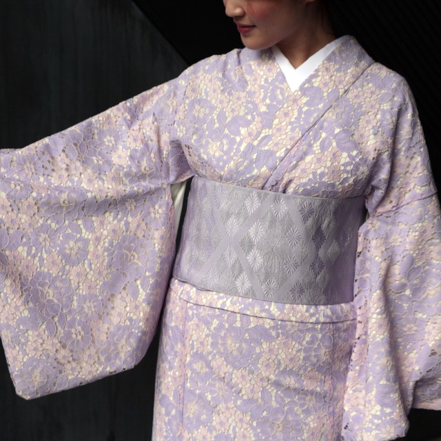 レース着物 ラベンダー 裏地 ホワイト Raquekimono