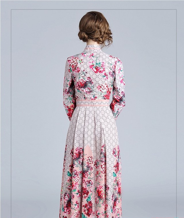 新作 セレブ風 ロングドレス マキシ丈 ロングワンピース 花柄 リボン 長袖 パーティードレス お呼ばれ 記念日 フォーマル Shop Suba