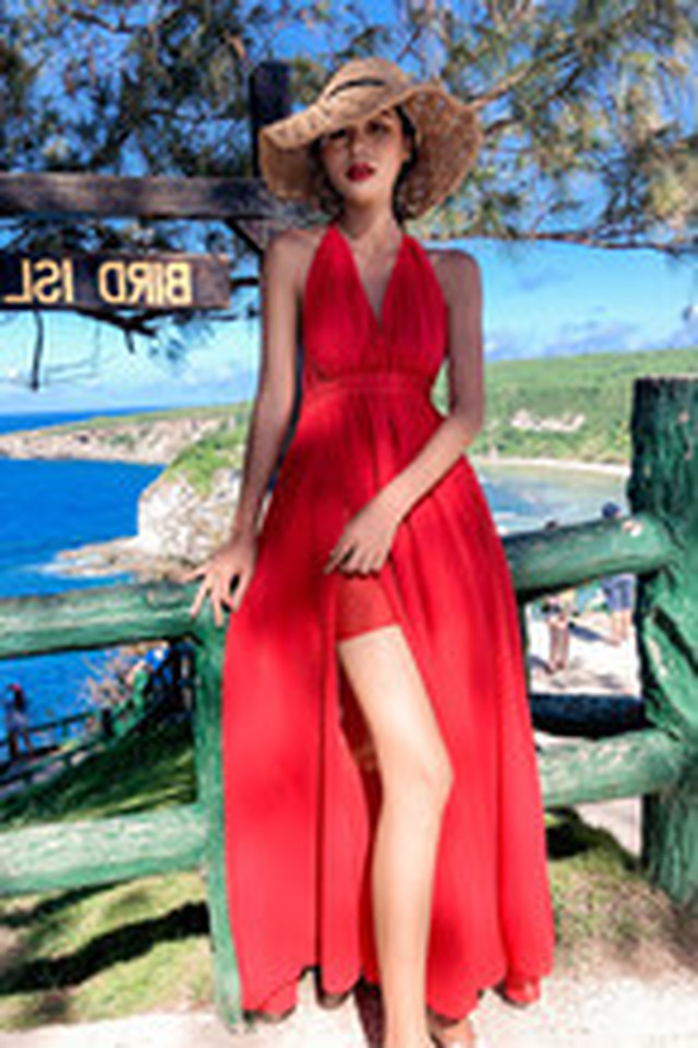 21新作モデル シフォン ワンピース Xl レッド 赤 レディース 春 ドレス 大特価