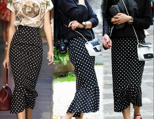 ドットプリント フィッシュテール タイトスカート 水玉 2xlあり マーメイドシルエット 膝下丈 キレイめカジュアル Ol 通勤コーデ Garage Diva 106