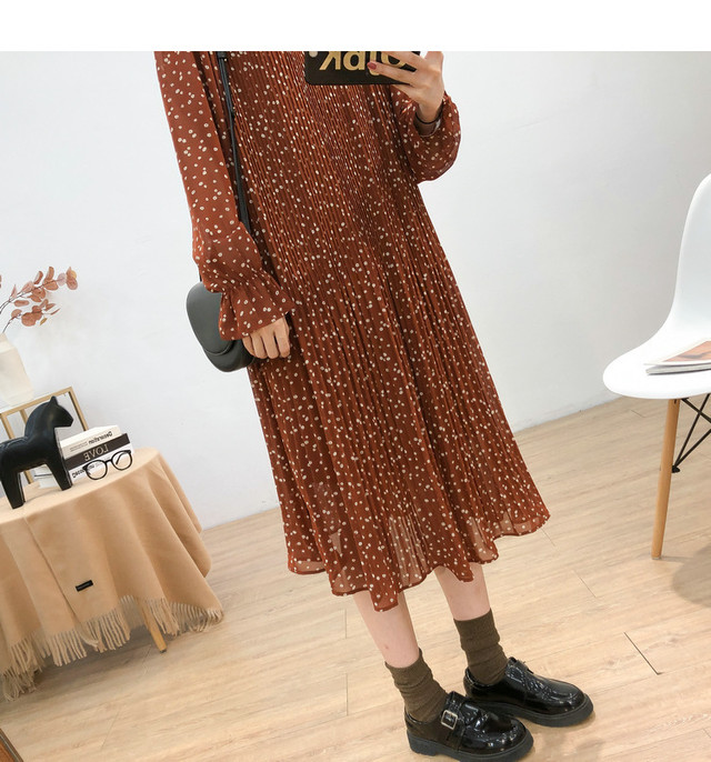 プリーツ 小花柄 ミモレ丈 花柄 ハイウエスト レトロ シフォンワンピース シフォン ワンピース 大人カジュアル デート 流行り 学生 10代 代 可愛い 注目 人気 お洒落 レディース 大人 Sugar Daystyle シュガーデイスタイル