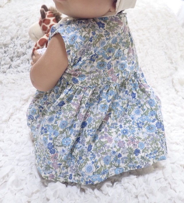 ダブルガーゼ チュニック ブルー 花柄 Baby Rito
