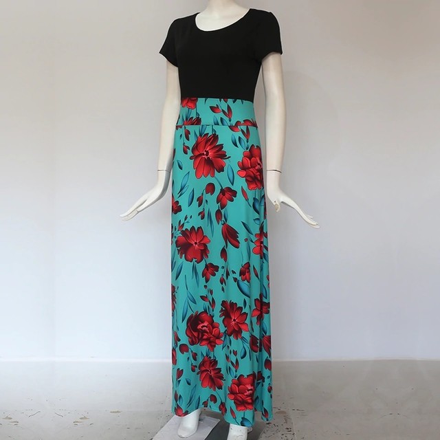 ワンピース ロングワンピース 花柄 マキシワンピ Aライン 半袖 パーティー California Express