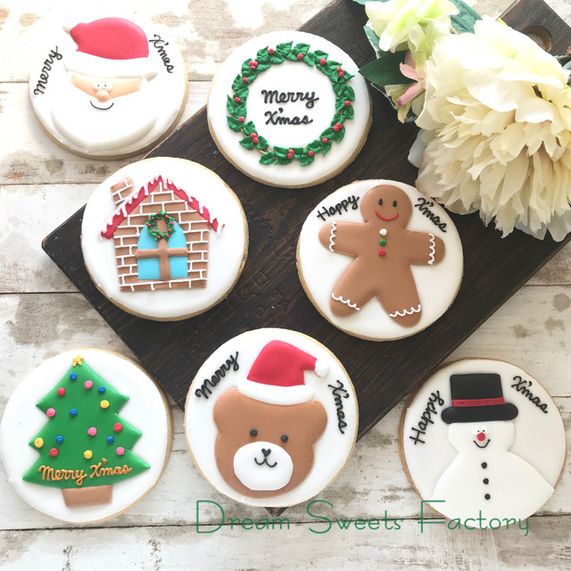 年クリスマスご予約終了しました 丸型クリスマスアイシングクッキー7枚フルセット アイシングクッキーショップ Dream Sweets Factory