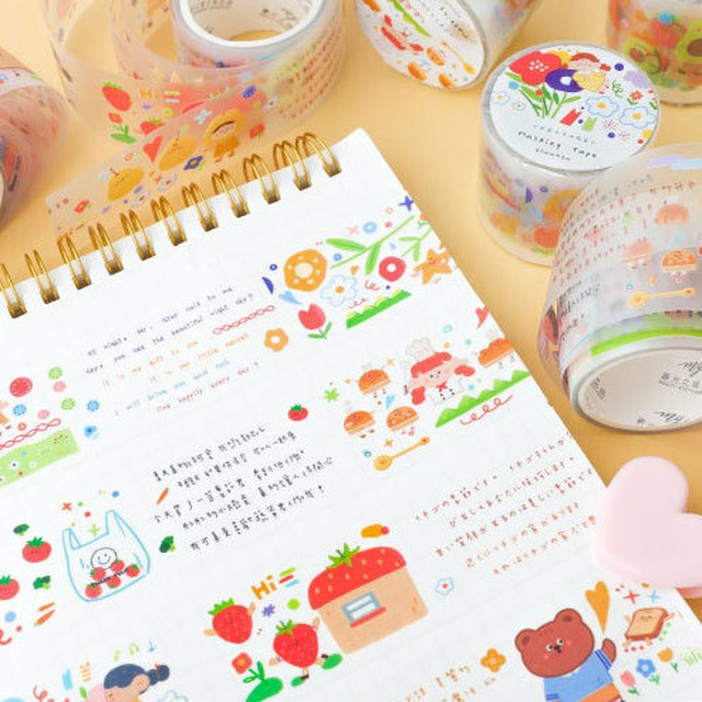 M096 可愛い女の子文字シリーズ 剥離紙付 マットテープ 全4種セット Cherish365 Zakka