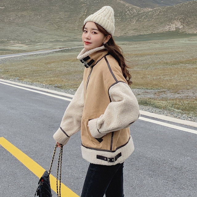 ワントーンボアブルゾン アウター もこもこ カジュアル 羽織 ラテカラー 学生 メンズライク オーバーサイズ 秋冬 防寒 Sunrise0911