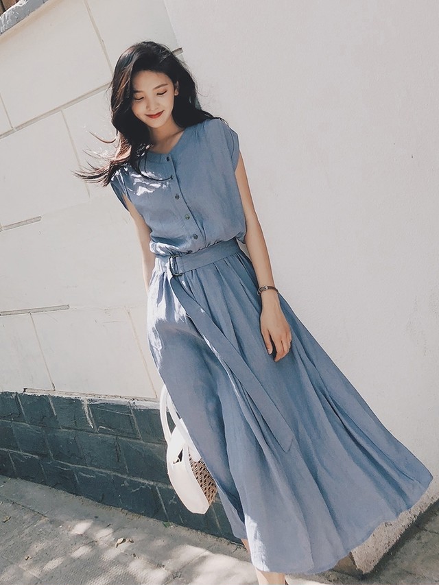 好感度up シンプル夏ベルト付き ハイウエスト Aライン 無地セクシー ワンピース レディースファッション お呼ばれ 清楚 A502 Dreamshop1