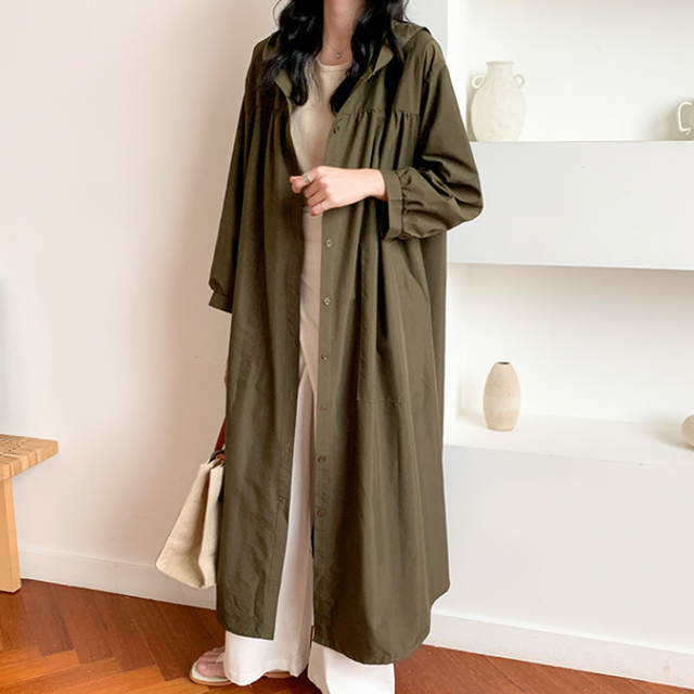 ジャケット ロングジャケット ワンピース ワンピ ロングワンピース ロング丈 シャツワンピ シャツ フード付き カジュアル 秋冬 春物 Choco Chaco