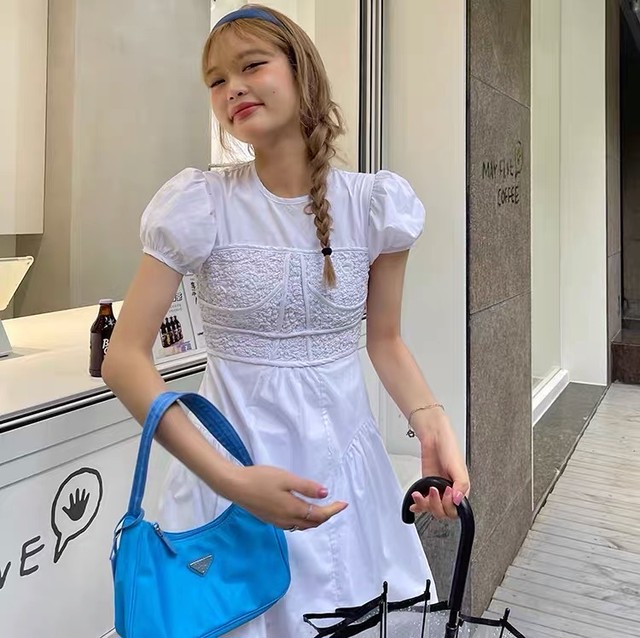 puff sleeve white dress