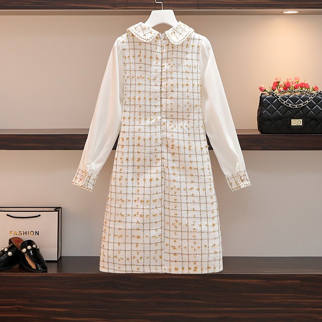 国内発送 D138 秋新作 大きいサイズ エレガントワンピース ミニ丈ワンピース Happycheek